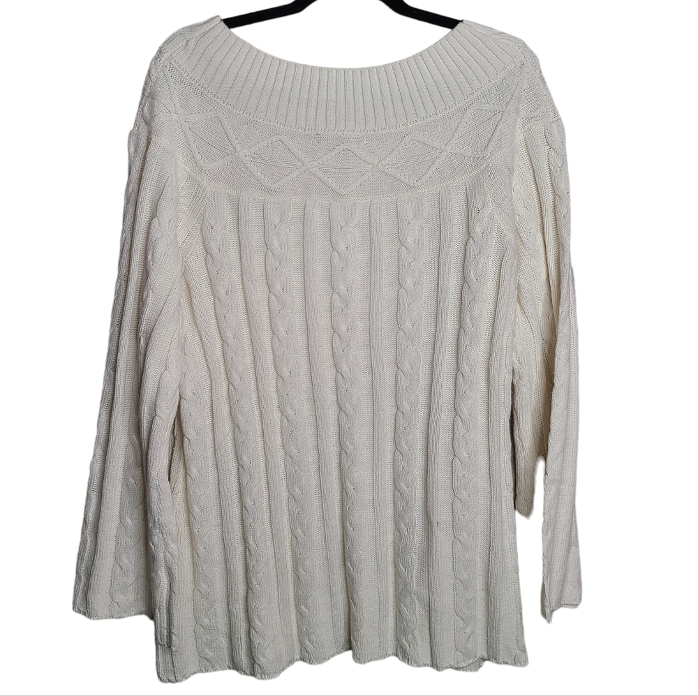 Jessica London Boatneck Cream Cable Knit Tunic Sweater Ladies Size Medium - Picture 7 of 9